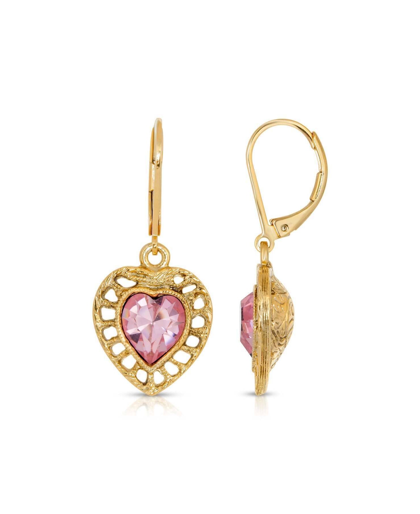 1928 Jewelry Pink Genuine Austrian Crystal Heart Drop Earrings