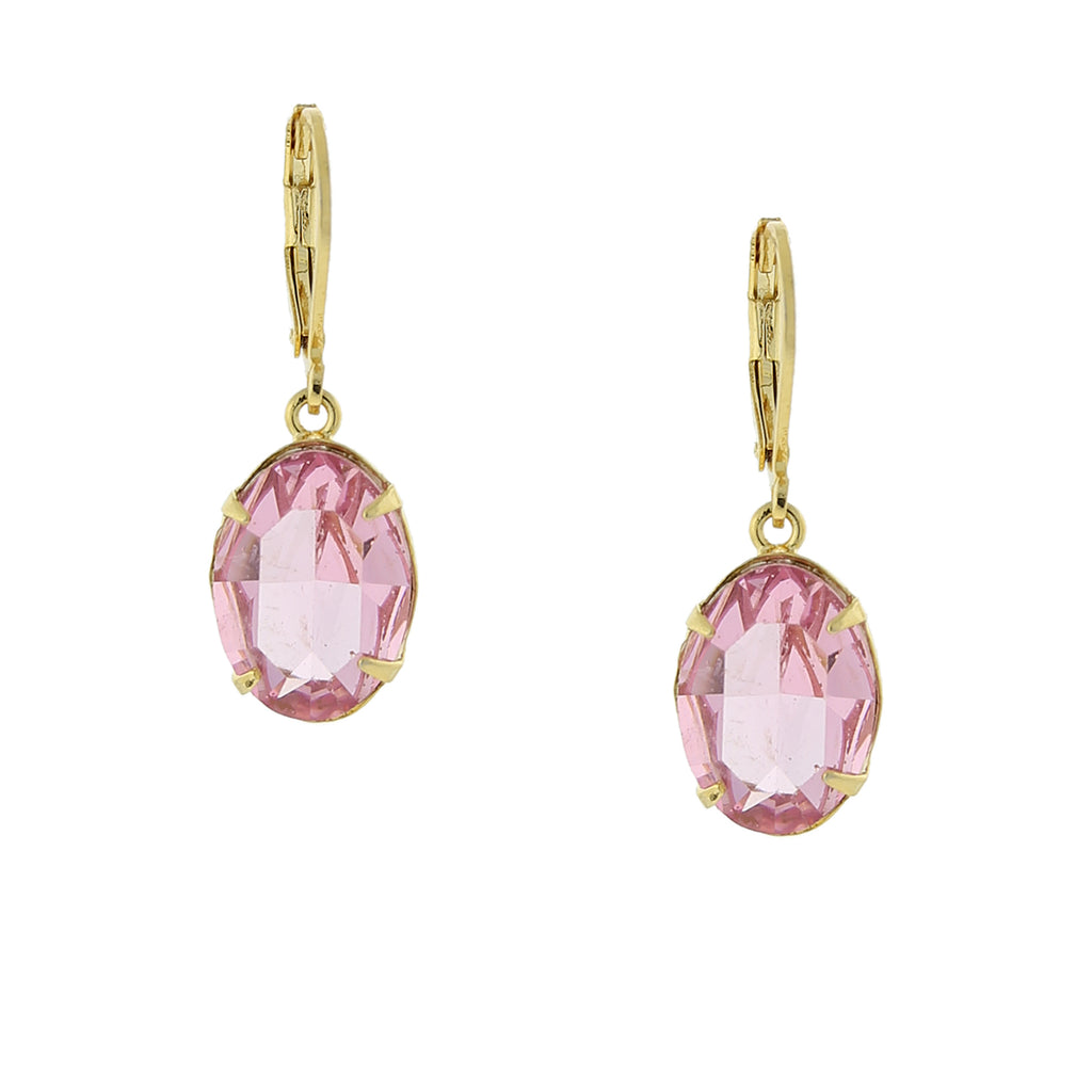 Pink Genuine Austrian Oval Drop Earrings