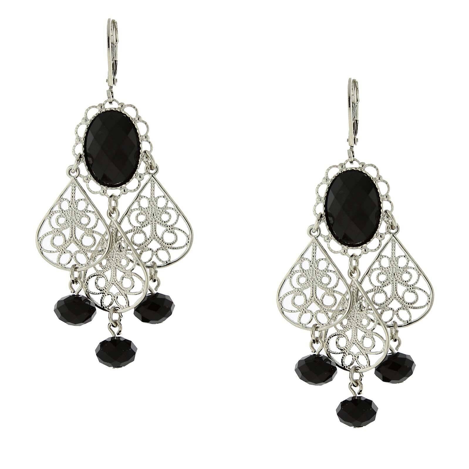 1928 Jewelry Filigree Chandelier Oval Crystal Drop Earrings