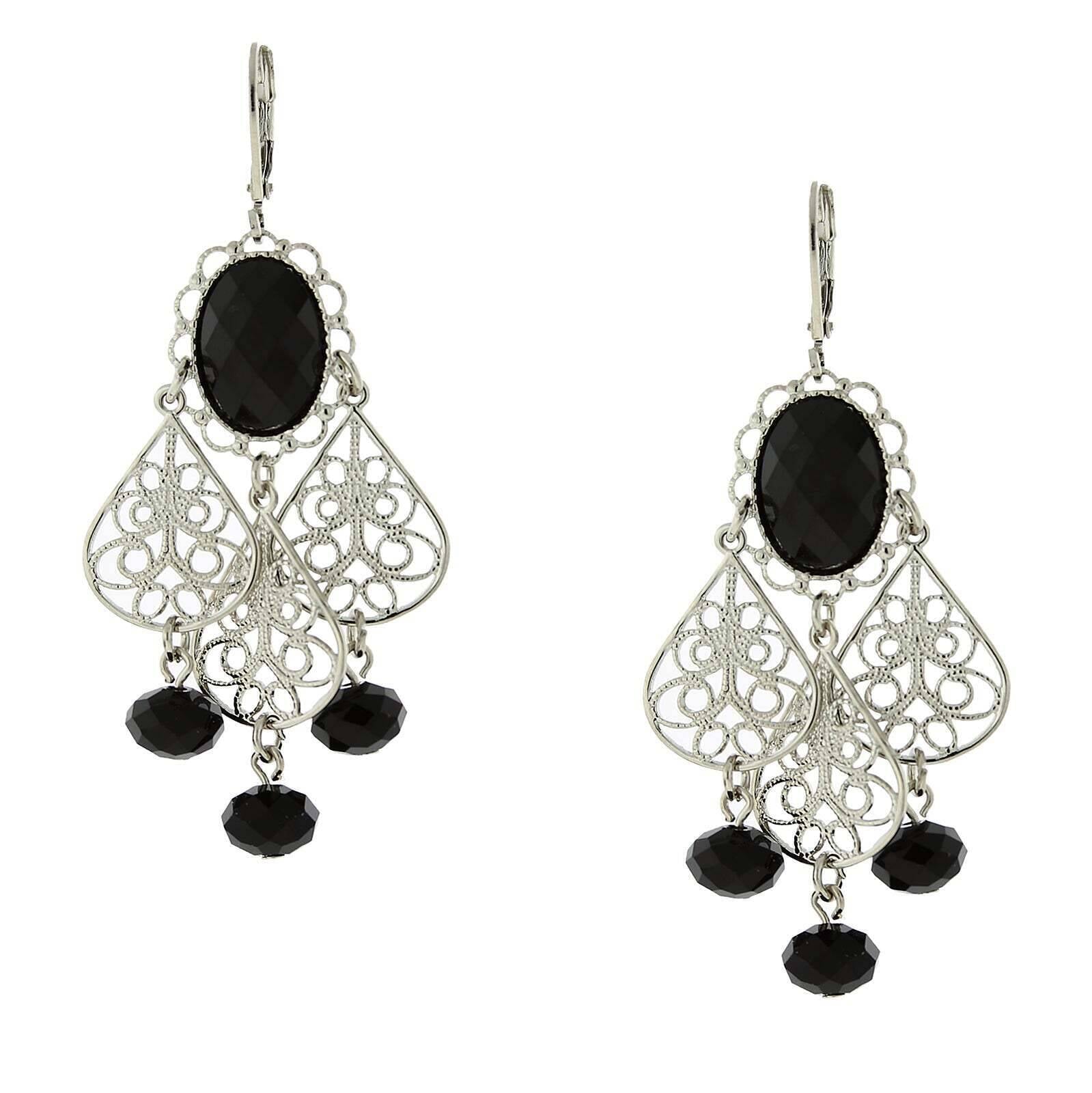 1928 Jewelry Filigree Chandelier Oval Crystal Drop Earrings