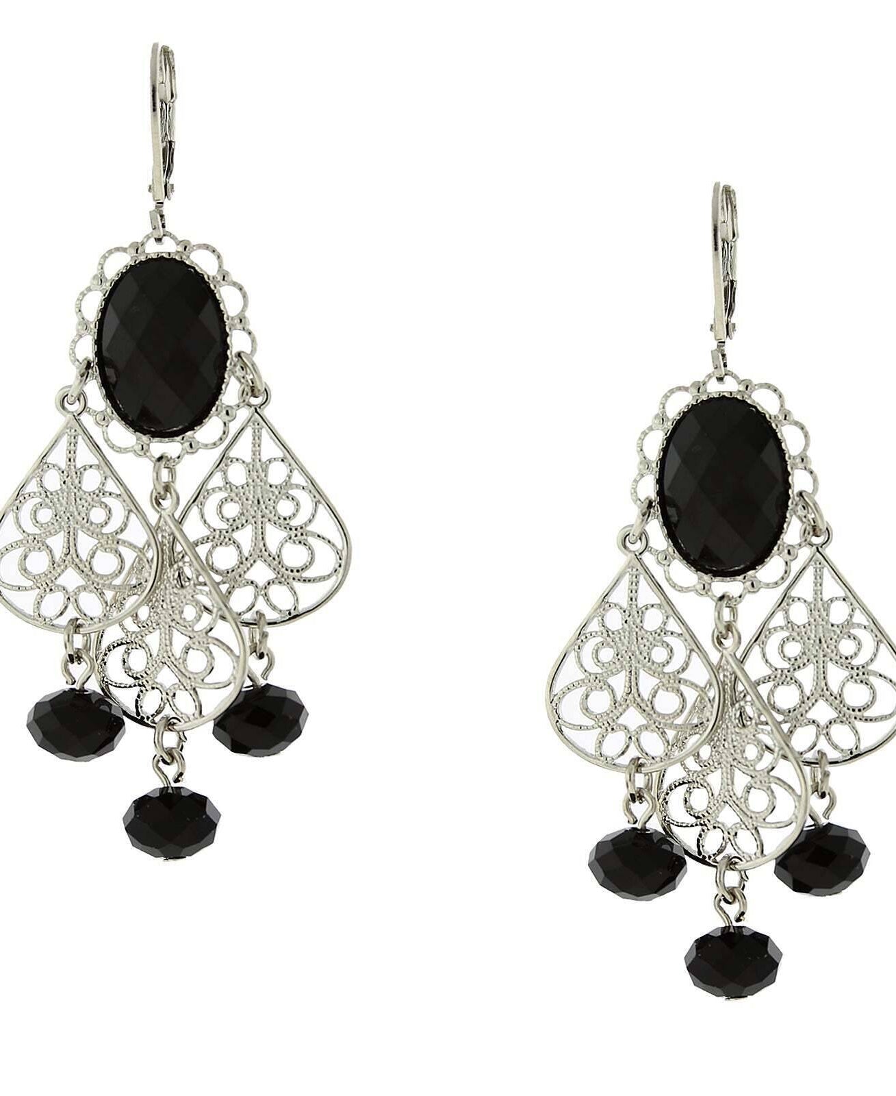 1928 Jewelry Filigree Chandelier Oval Crystal Drop Earrings