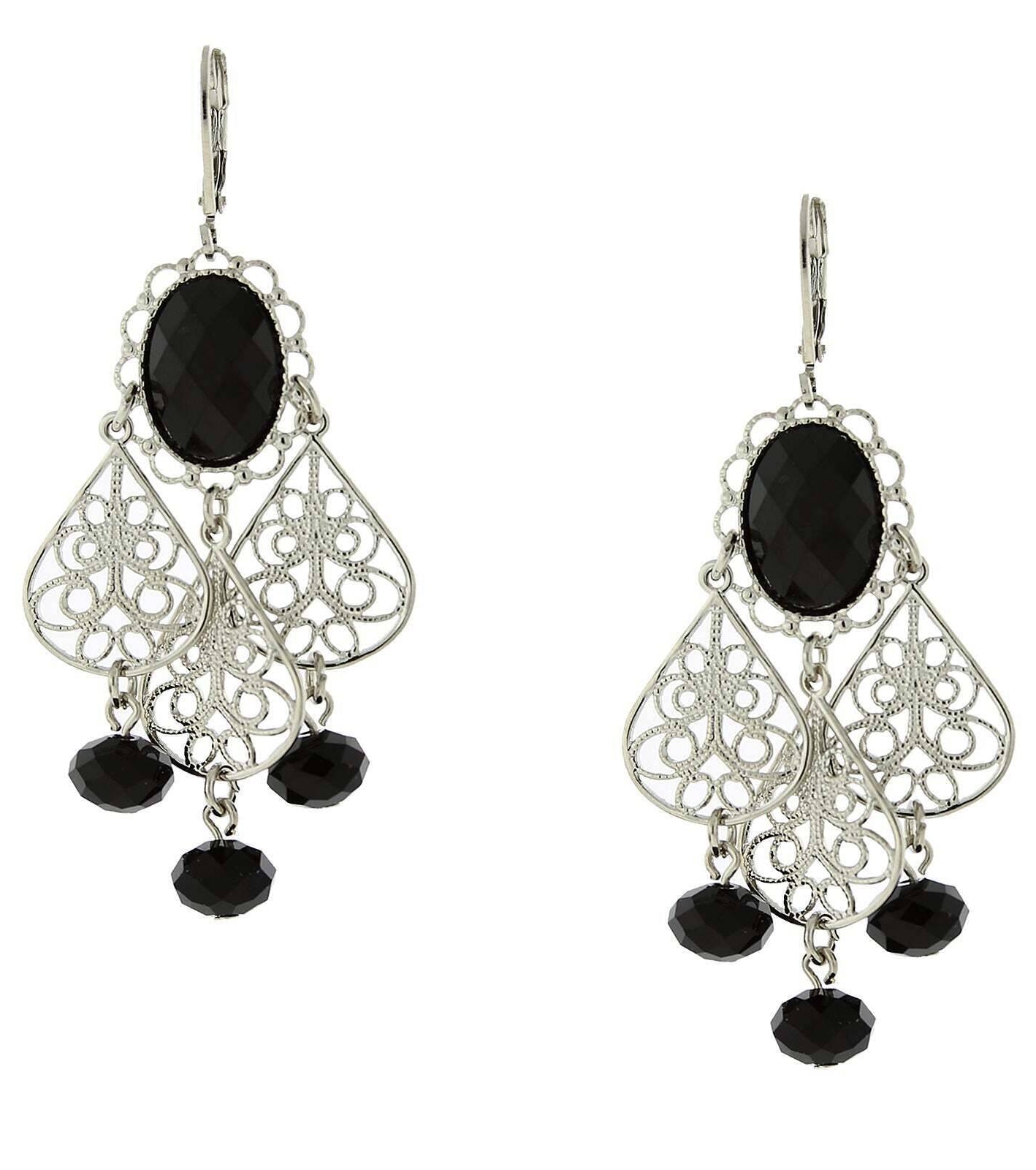 1928 Jewelry Filigree Chandelier Oval Crystal Drop Earrings