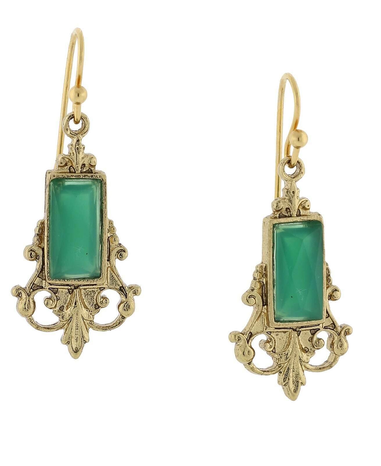 1928 Jewelry Antique Inspired Glass Stone Baguette Wire Drop Earrings