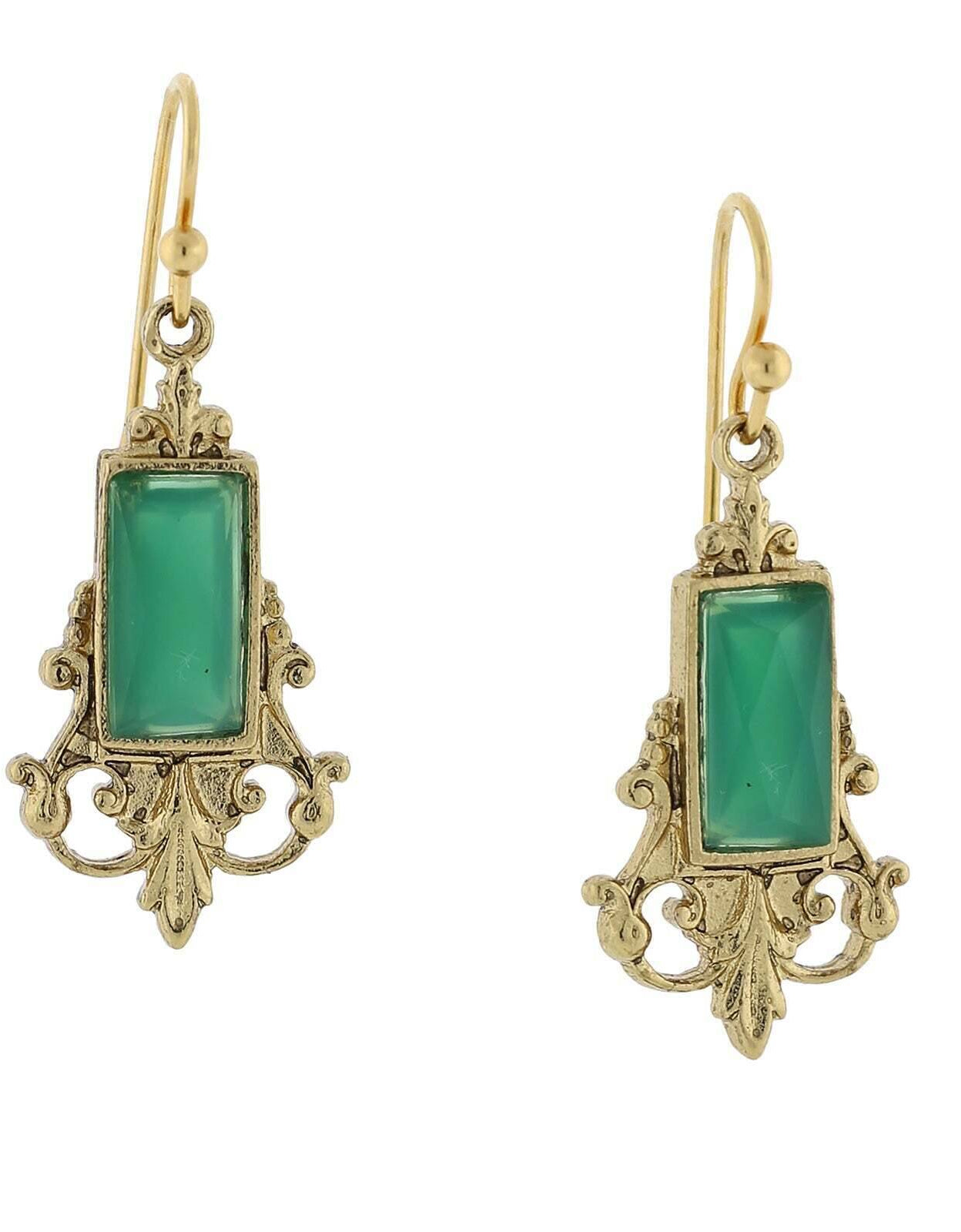 1928 Jewelry Antique Inspired Glass Stone Baguette Wire Drop Earrings