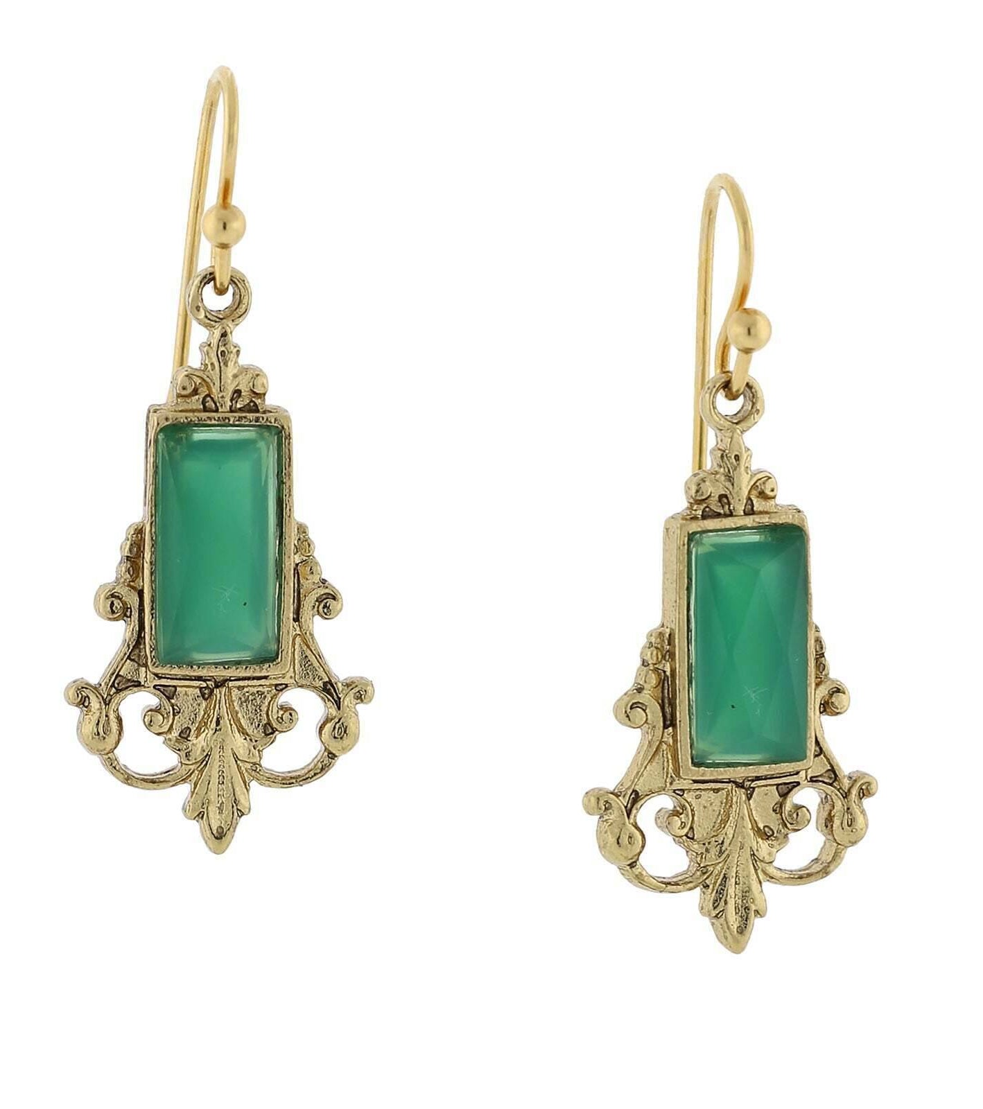 1928 Jewelry Antique Inspired Glass Stone Baguette Wire Drop Earrings