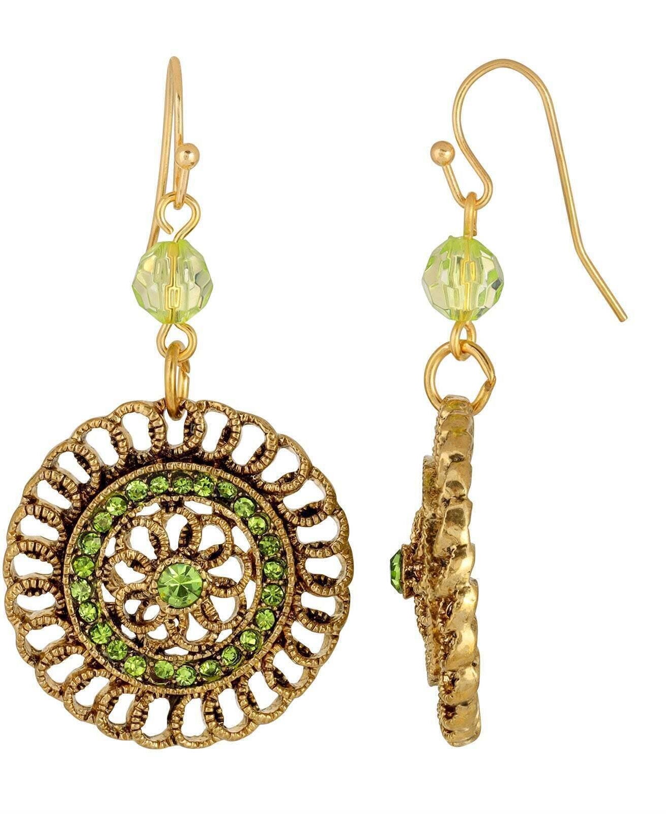 1928 Jewelry Round Filigree Multi Crystal Dangle Earrings