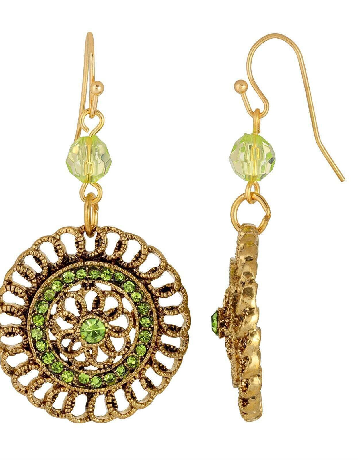 1928 Jewelry Round Filigree Multi Crystal Dangle Earrings