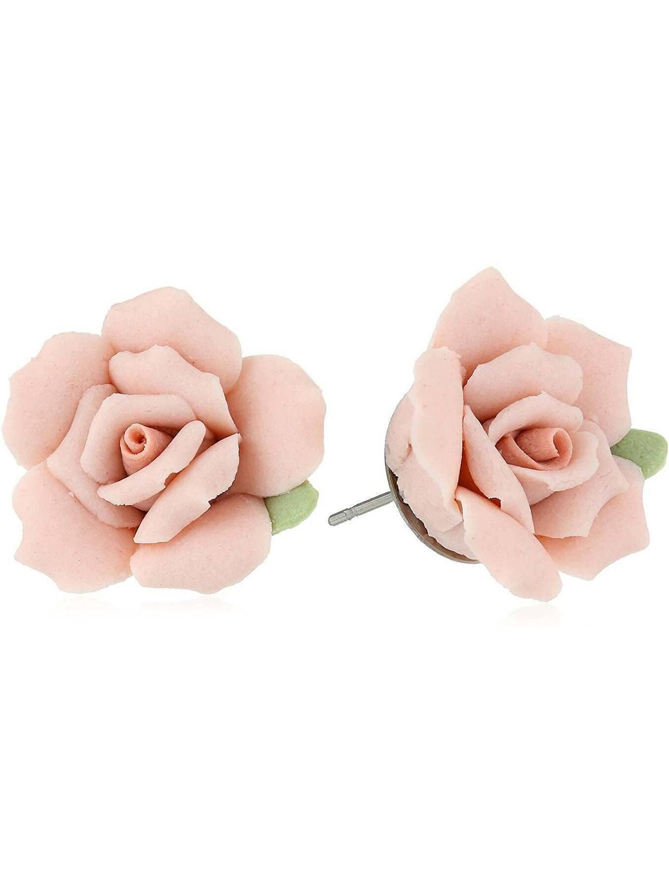 1928 Bridal Pink Porcelain Rose Post Earrings