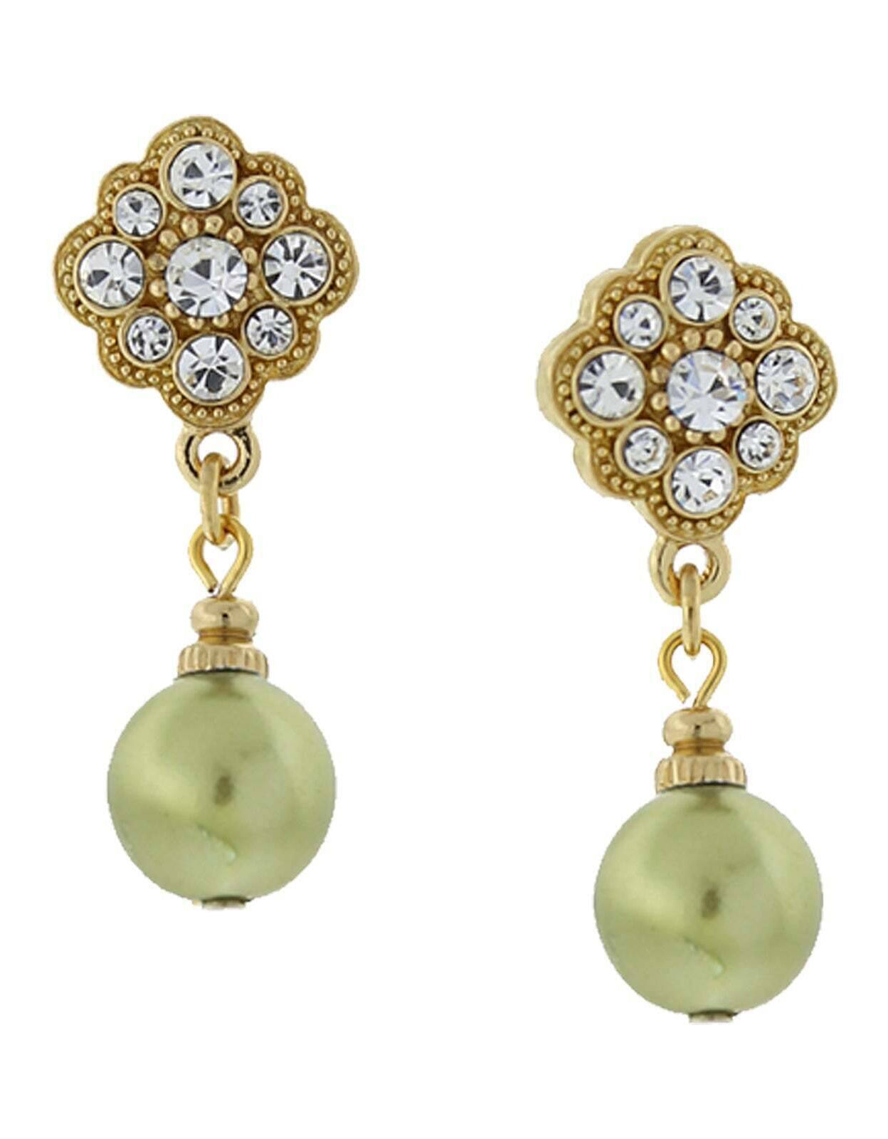 1928 Jewelry Faux Pearl and Floral Crystal Post Earrings