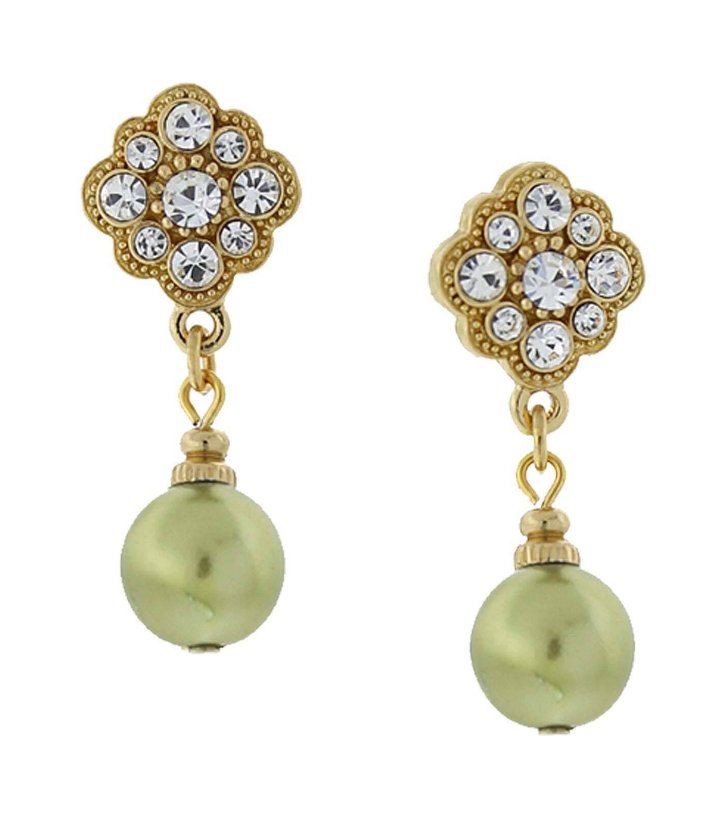 1928 Jewelry Faux Pearl and Floral Crystal Post Earrings