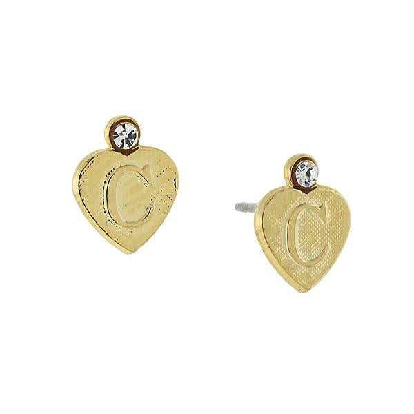 14K Gold Dipped Crystal Accent Initial Heart Stud Earrings C