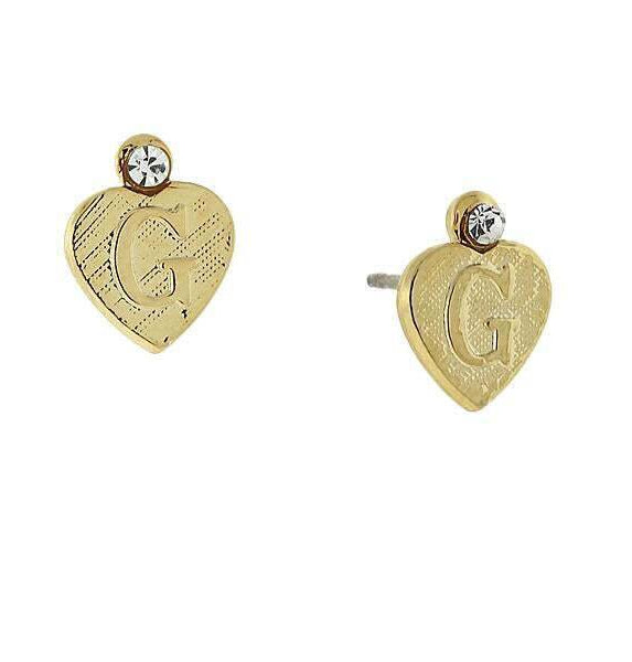 1928 Jewelry Round Crystal Gold Initial Heart Stud Earrings