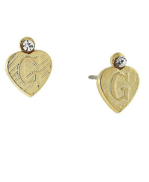 1928 Jewelry Round Crystal Gold Initial Heart Stud Earrings