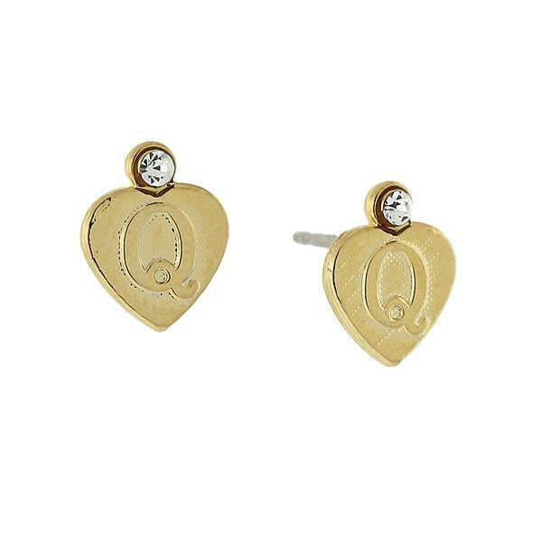 1928 Jewelry Round Crystal Gold Initial Heart Stud Earrings