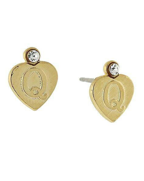 1928 Jewelry Round Crystal Gold Initial Heart Stud Earrings