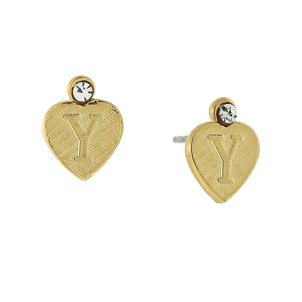 14K Gold Dipped Crystal Accent Initial Heart Stud Earrings Y