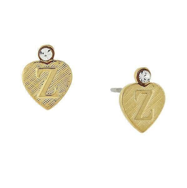 1928 Jewelry Round Crystal Gold Initial Heart Stud Earrings
