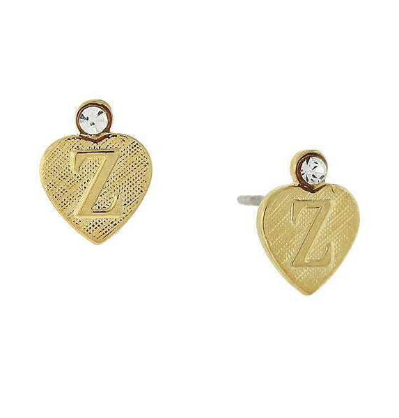 1928 Jewelry Round Crystal Gold Initial Heart Stud Earrings