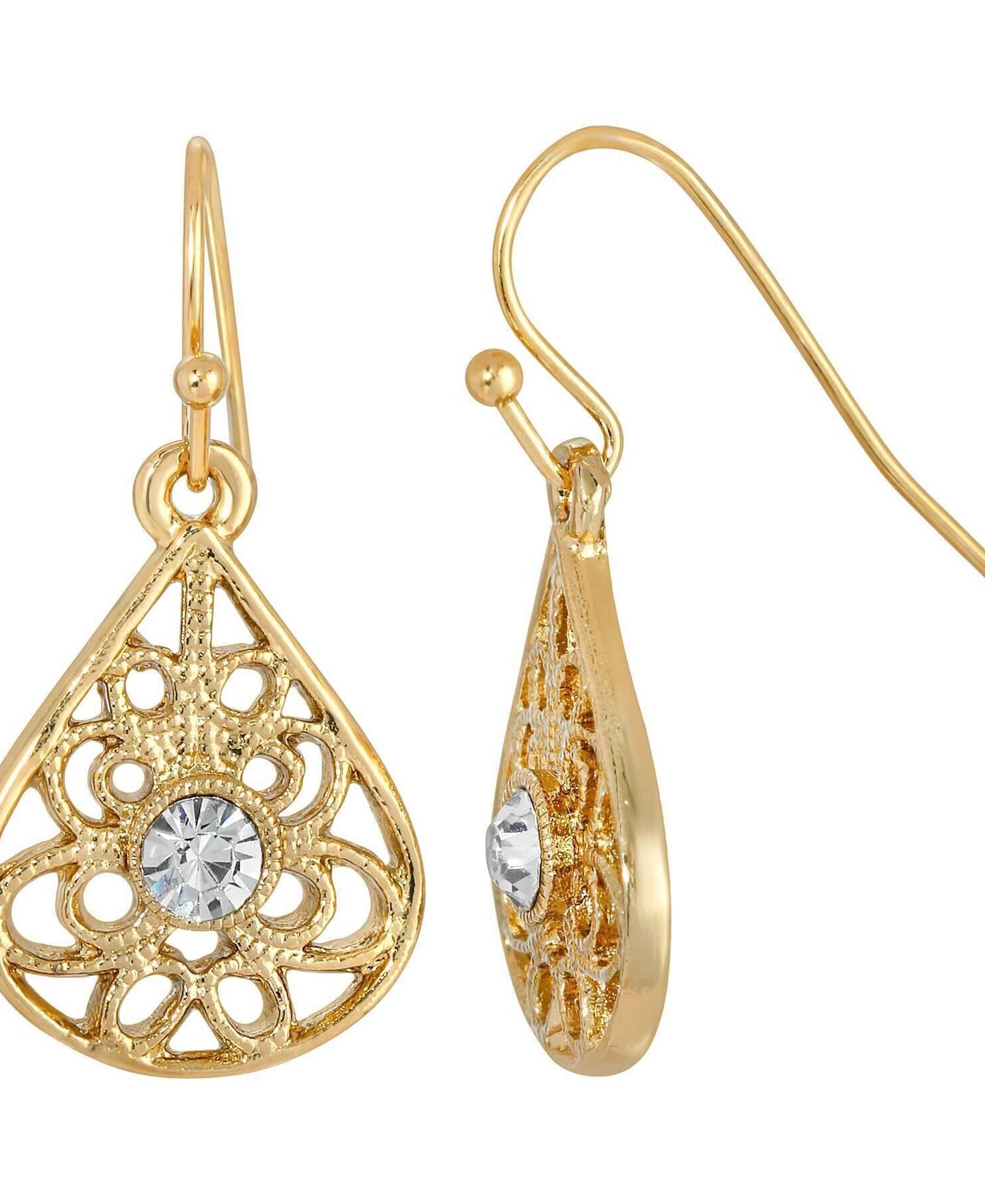 1928 Jewelry Clear Crystal Filigree Teardrop Earrings