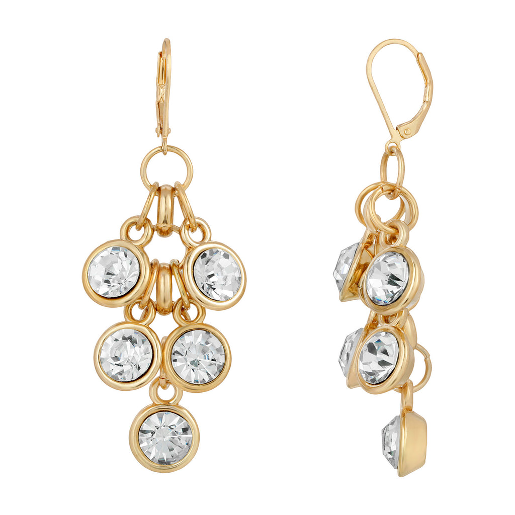 Gold Tone Crystal Cluster Drop Earrings