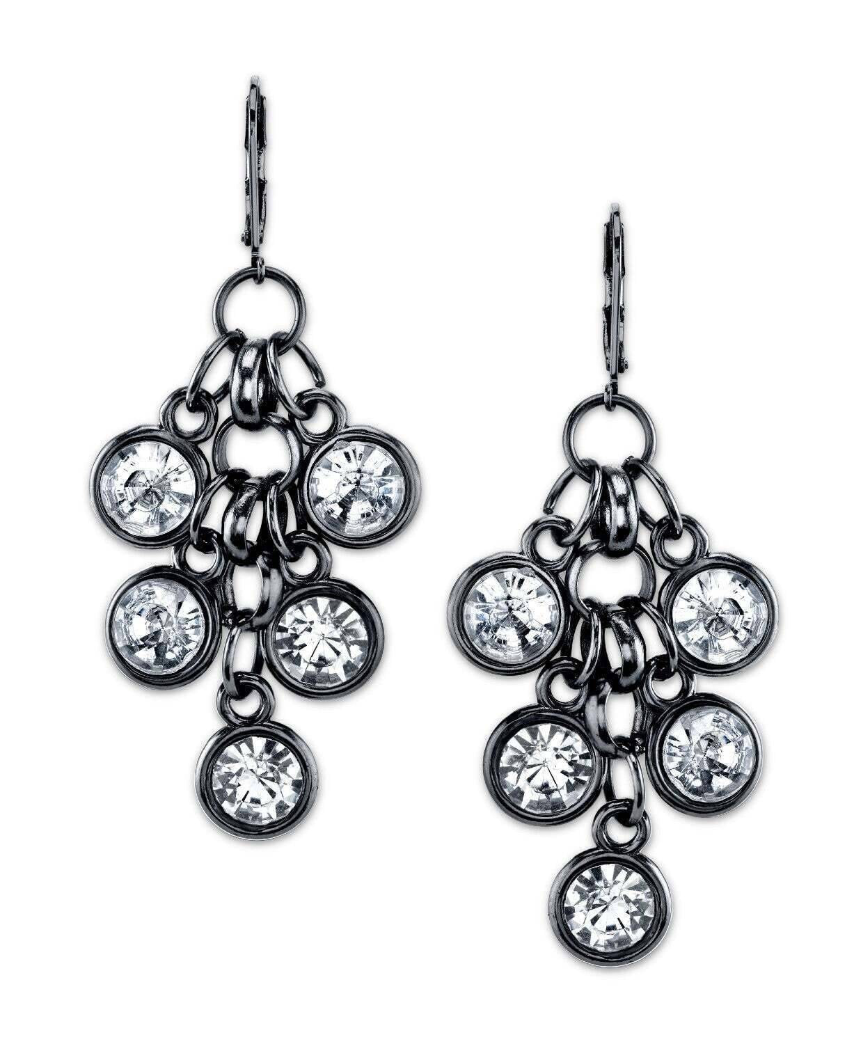 2028 Jewelry Round Crystal Cluster Link Chain Dangle Earrings