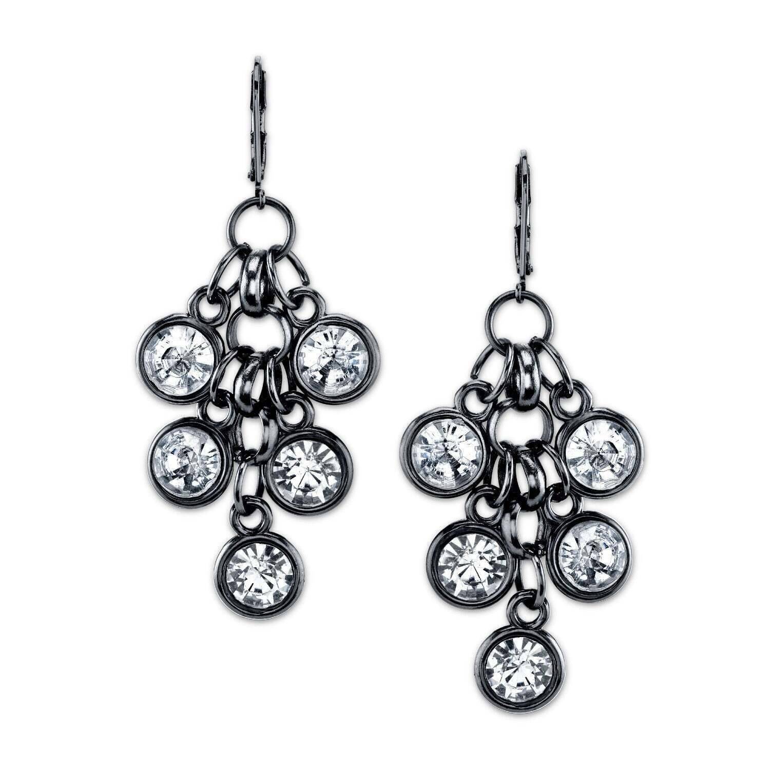 2028 Jewelry Round Crystal Cluster Link Chain Dangle Earrings