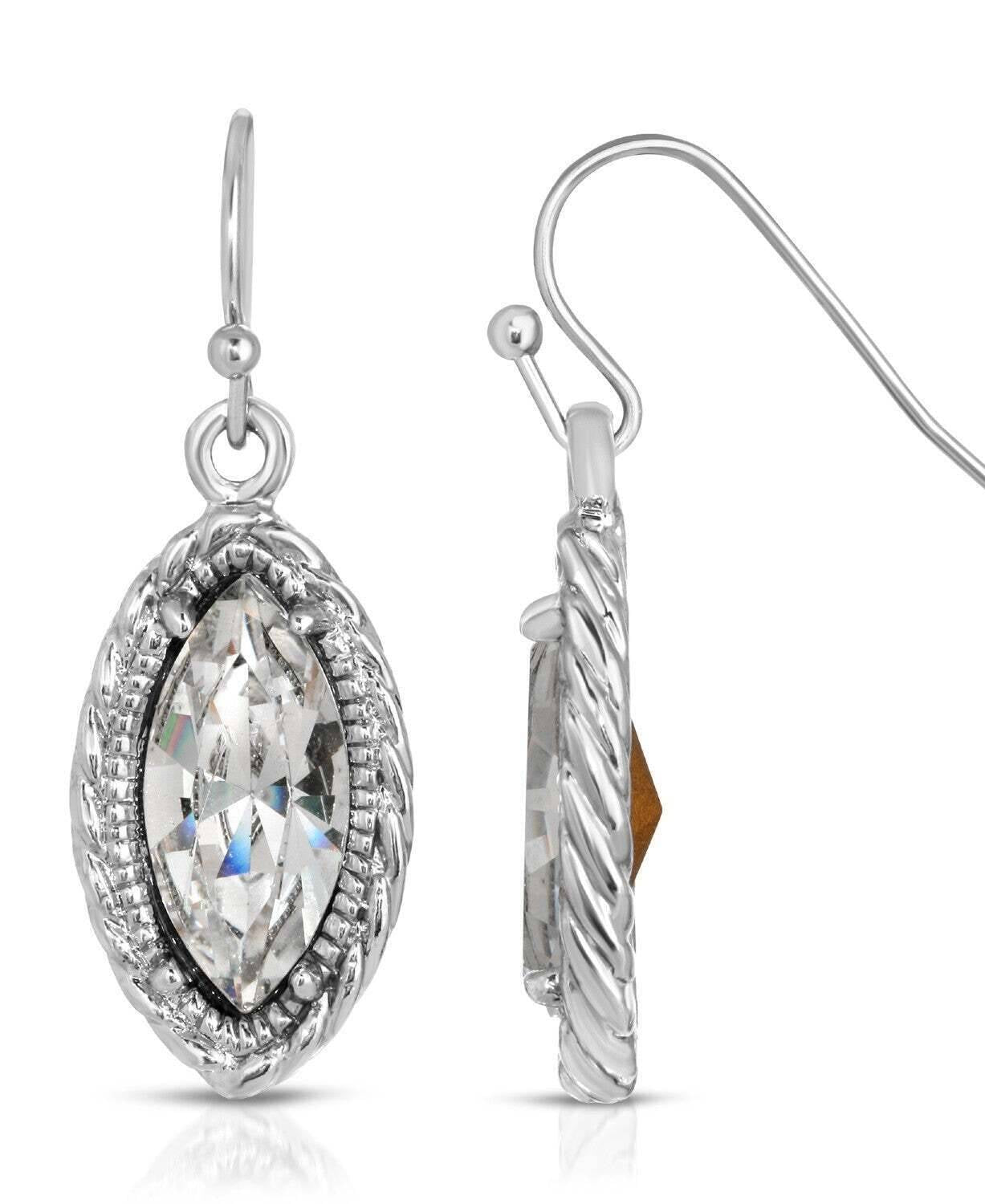 1928 Jewelry Clear Crystal Navette-Shaped Earrings