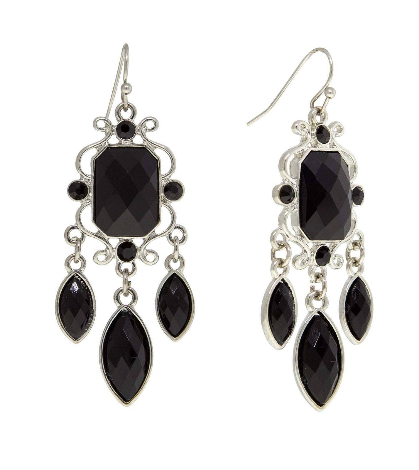 2028 Jewelry Black Octagon & Oval Crystal Drop Earrings