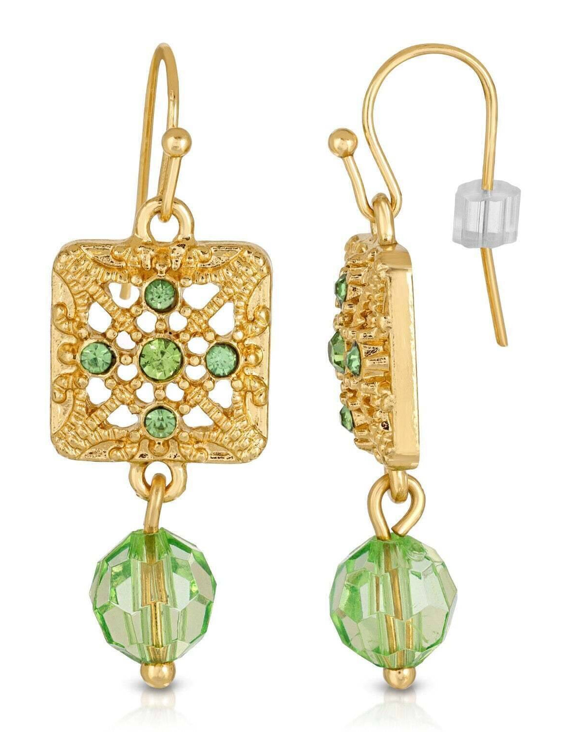 2028 Jewelry Square Green Crystal Filigree Drop Bead Earrings
