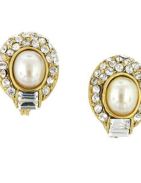 1928 Bridal Faux Pearl Crystal Oval Earrings