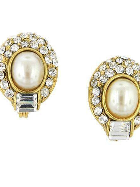 1928 Bridal Faux Pearl Crystal Oval Earrings