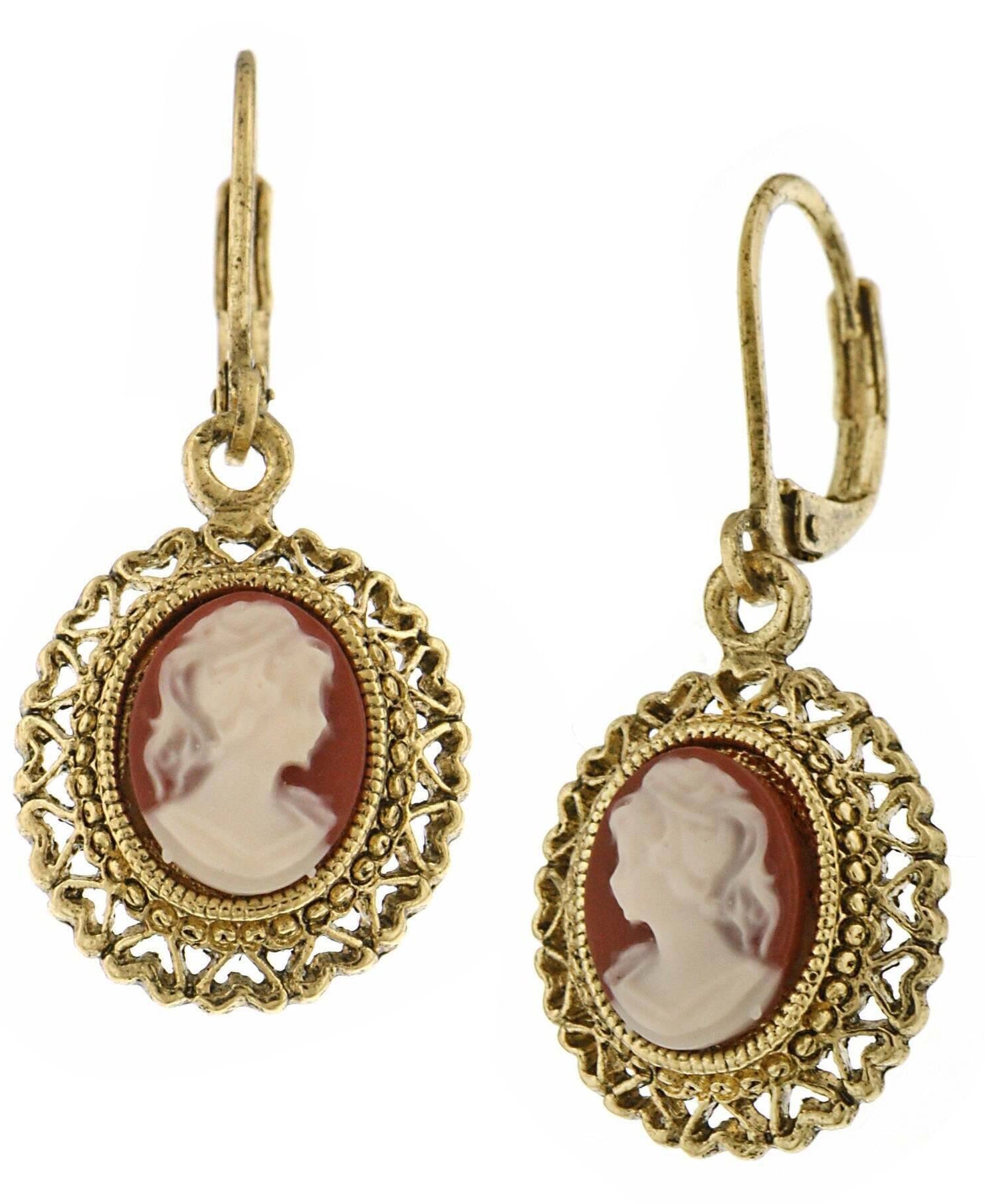 1928 Jewelry Dark Carnelian Oval Cameo Hearts Drop Earrings