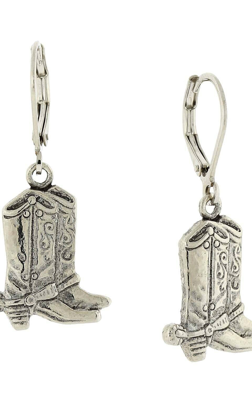 1928 Jewelry Silver Western Boots Drop Earrings