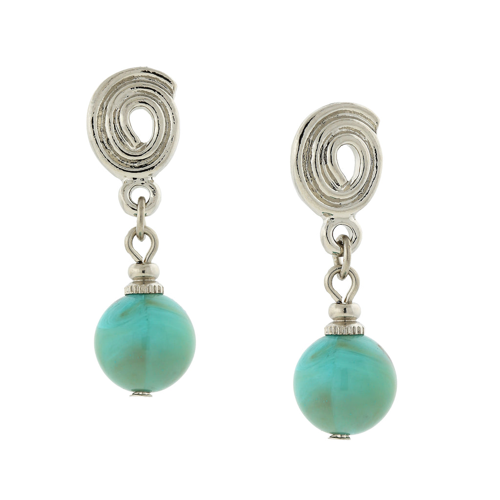 Silver Tone Imitation Turquoise Bead Drop Earrings