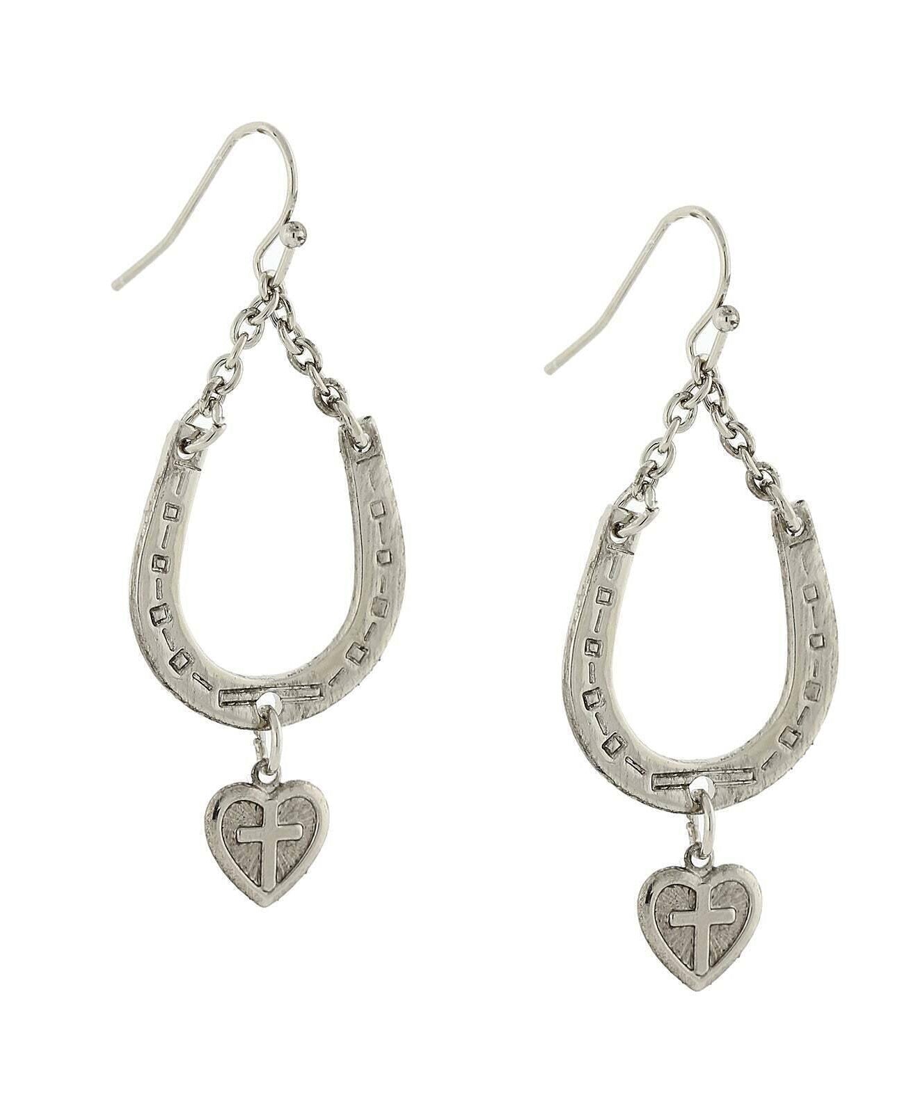 1928 Jewelry Horseshoe And Heart With Cross Drop Earrings