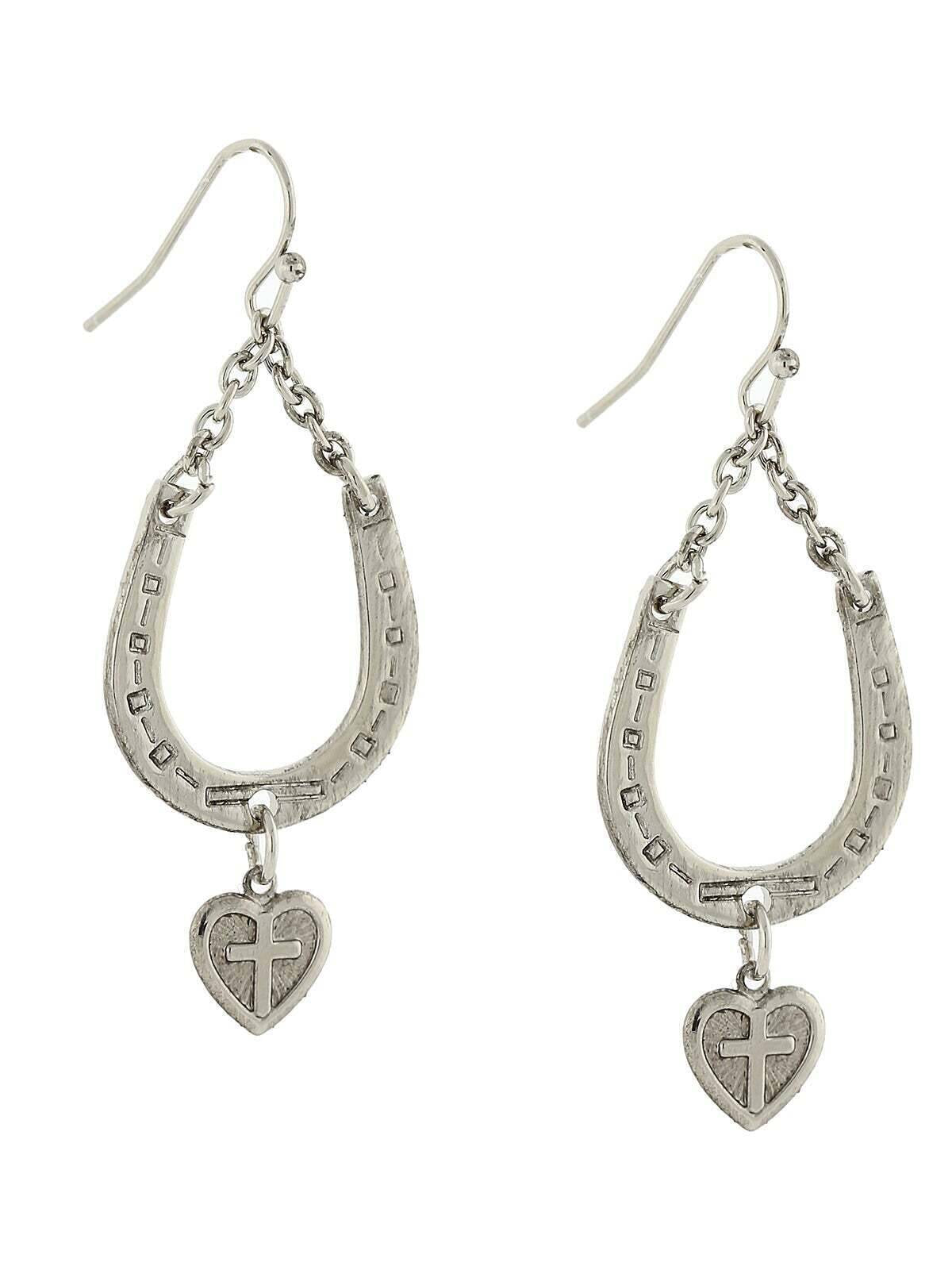 1928 Jewelry Horseshoe And Heart With Cross Drop Earrings
