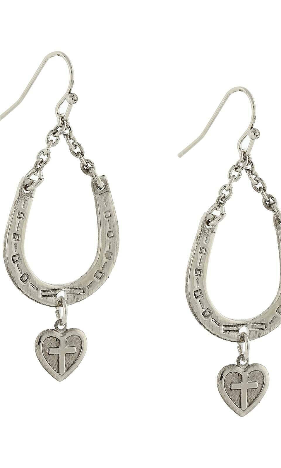 1928 Jewelry Horseshoe And Heart With Cross Drop Earrings