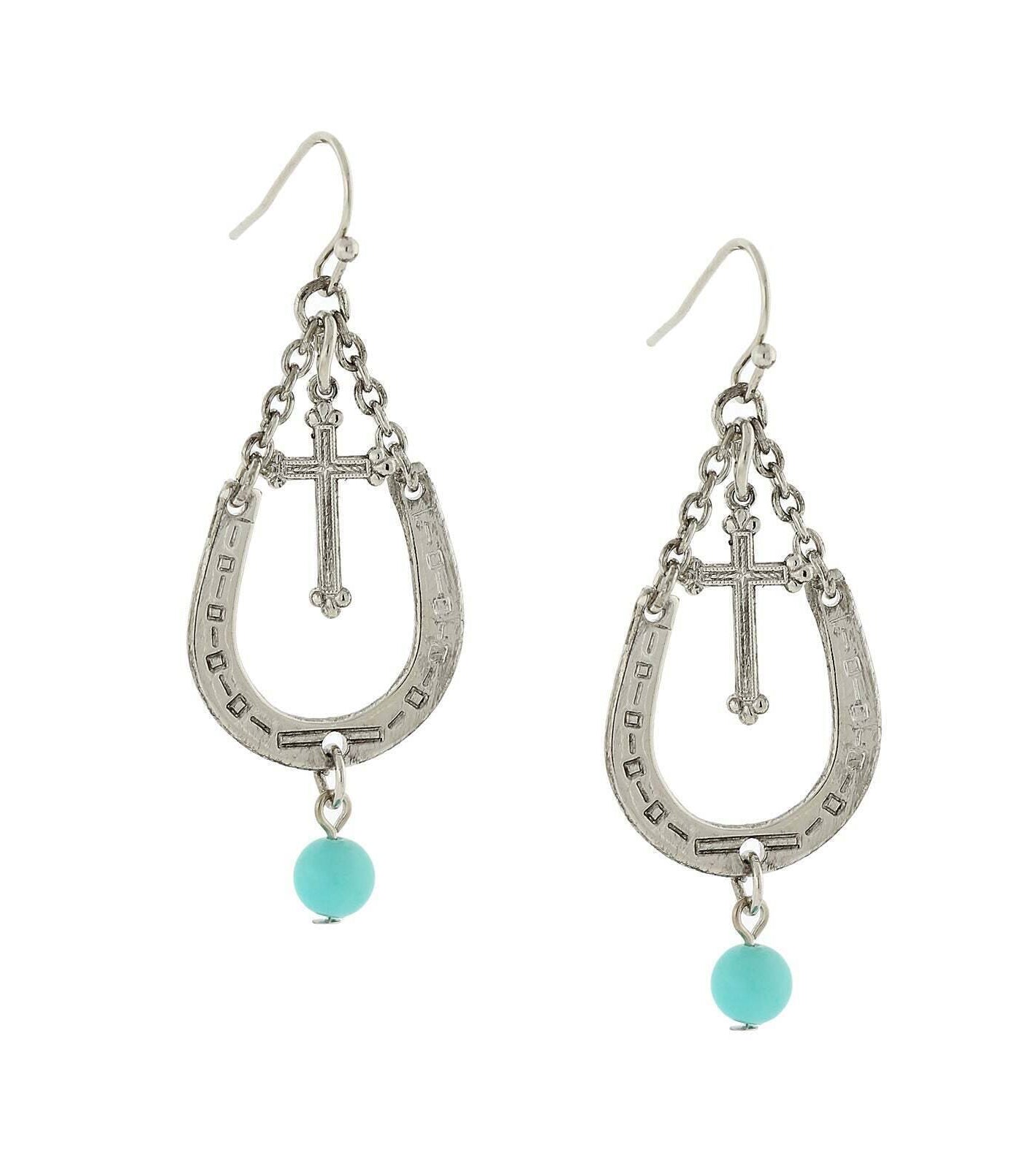 1928 Jewelry Southwest Turquoise Accent Horseshoe And Cross Drop Earrings