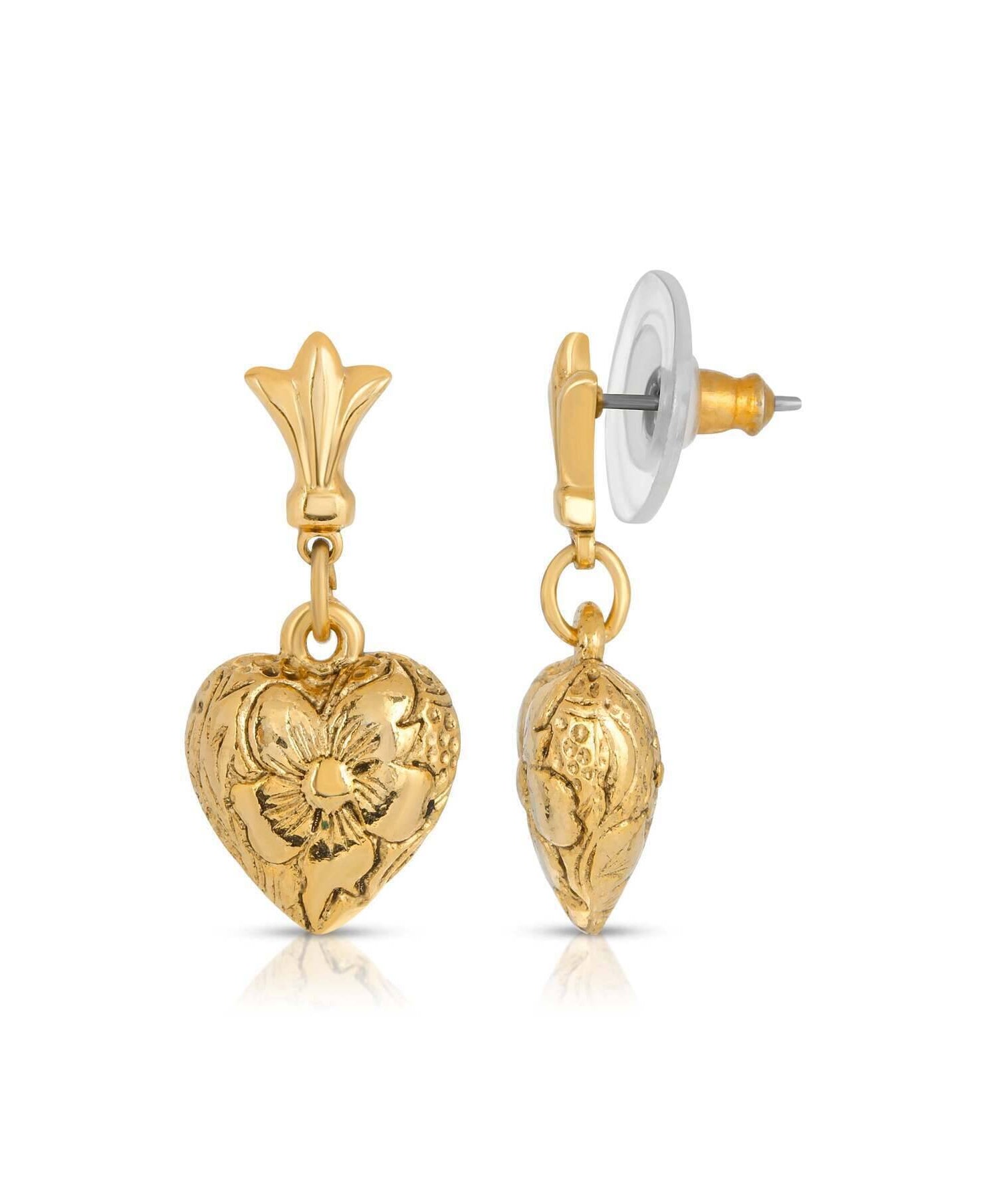 1928 Jewelry Etched Flower Heart Post Drop Earrings