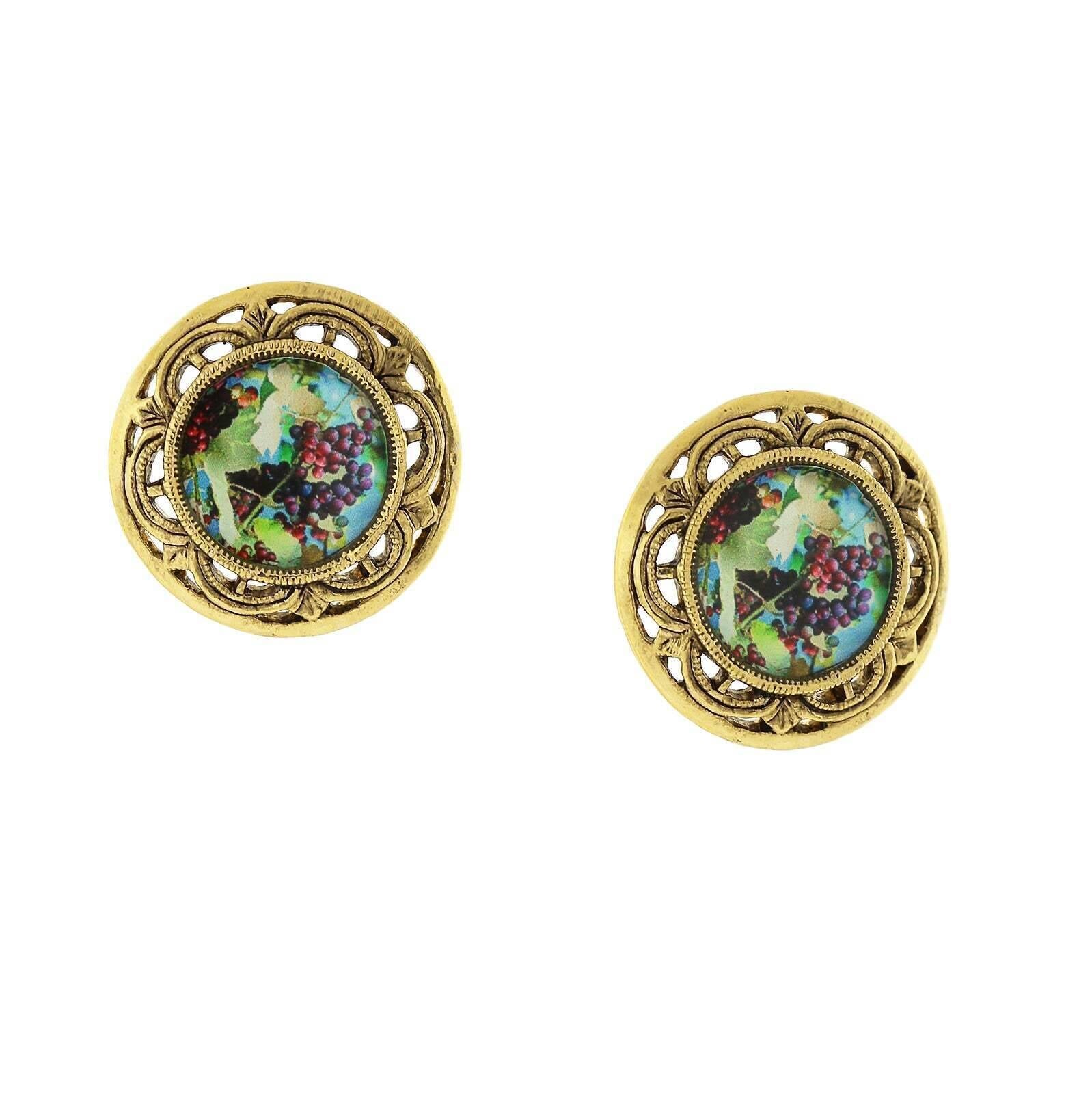 1928 Jewelry Winery Grapes Decal Round Post Earrings