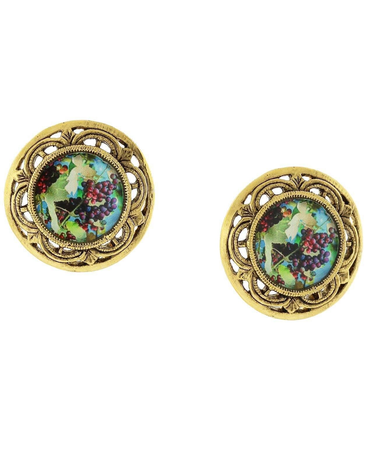 1928 Jewelry Winery Grapes Decal Round Post Earrings
