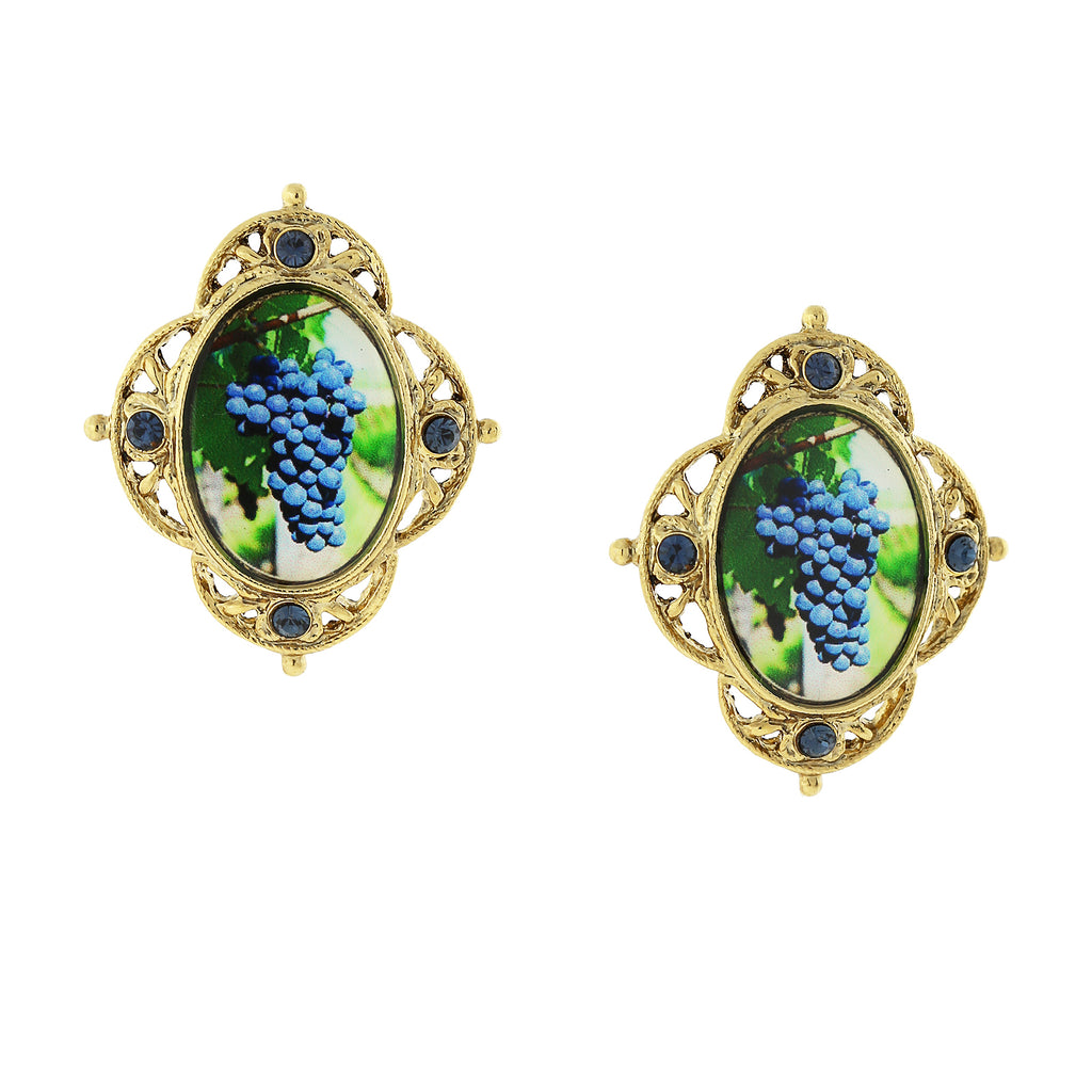 14K Gold Dipped Purple Grapes Decal Post Earrings