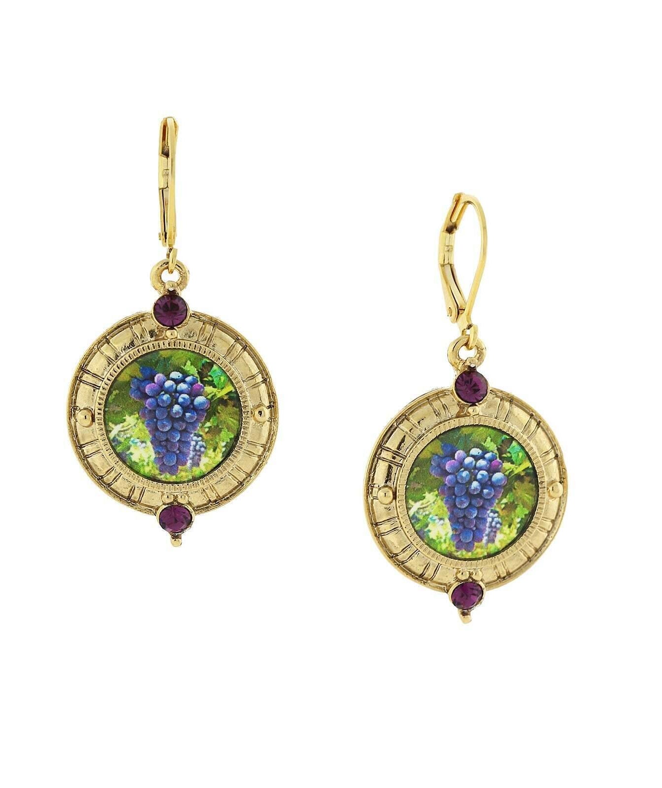 1928 Jewelry Winery Purple Grapes Amethyst Stone Accent Drop Earrings