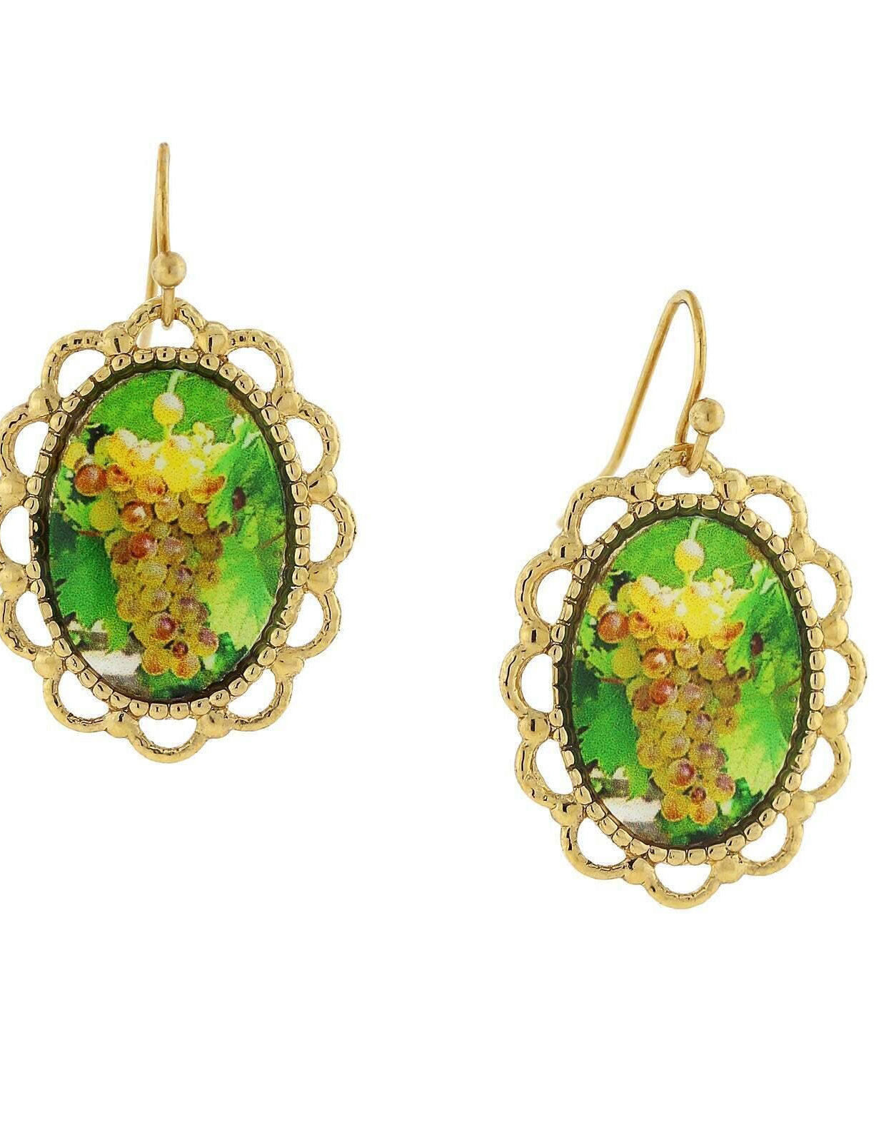 1928 Jewelry Winery Yellow Grapes Decal Oval Drop Earrings