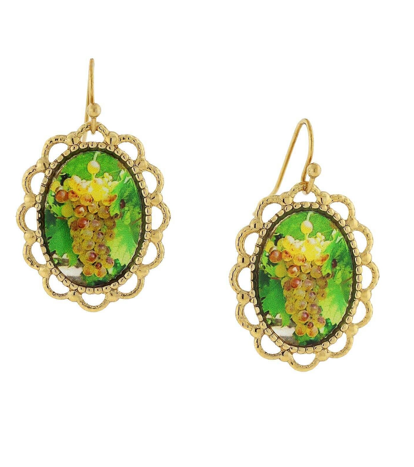 1928 Jewelry Winery Yellow Grapes Decal Oval Drop Earrings