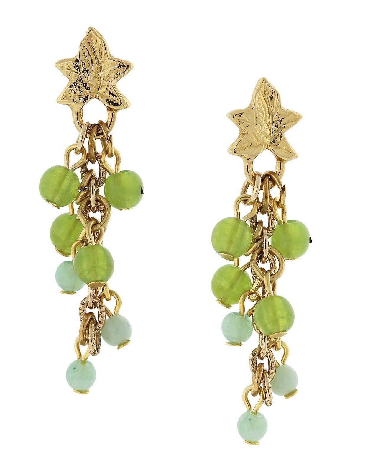1928 Jewelry Winery Green Beaded Grape Leaf Drop Earrings
