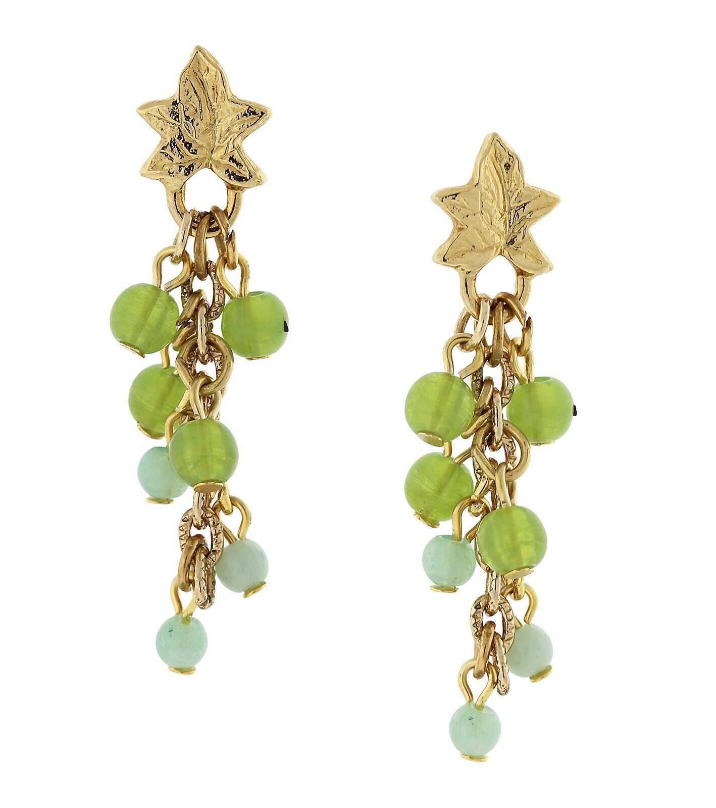 1928 Jewelry Winery Green Beaded Grape Leaf Drop Earrings