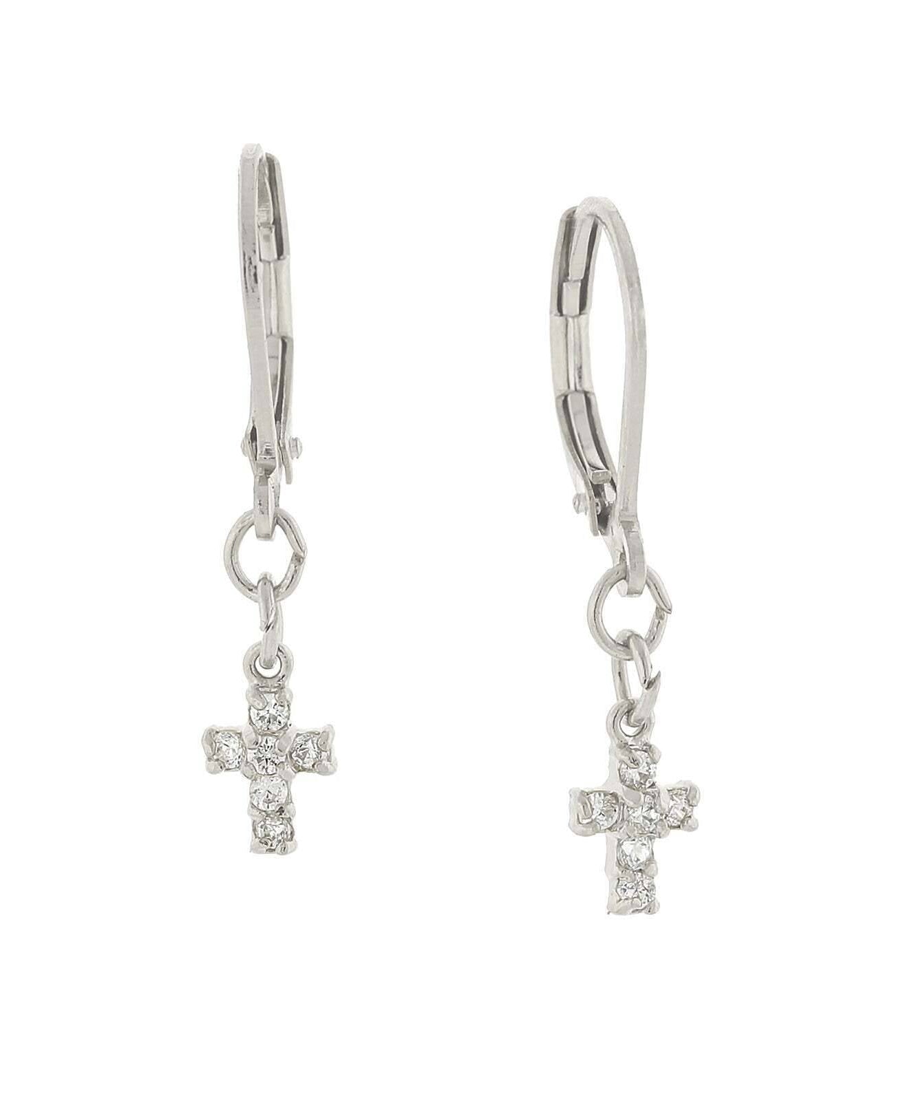 1928 Jewelry Cubic Zirconia Petite Cross Drop Earrings