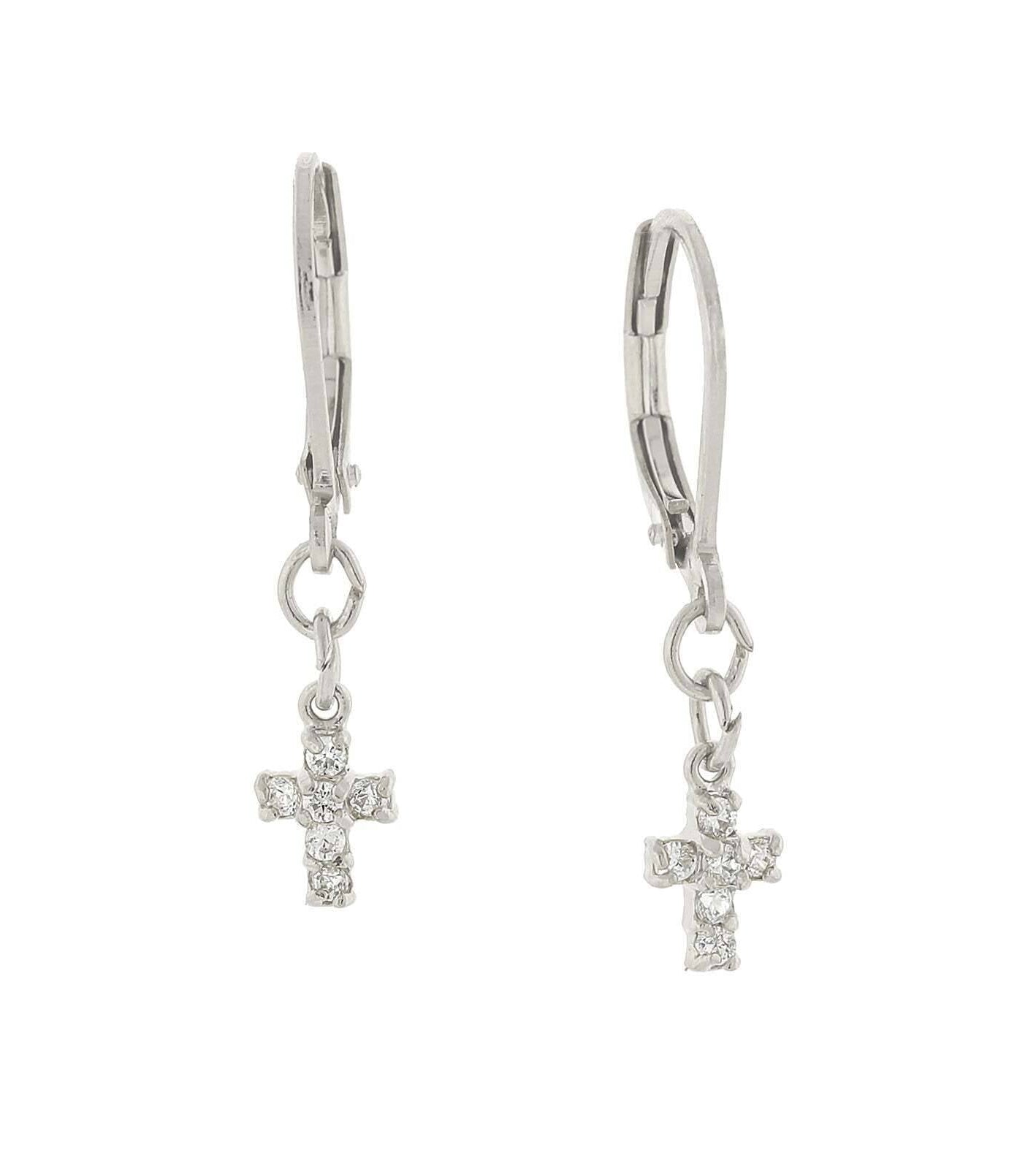 1928 Jewelry Cubic Zirconia Petite Cross Drop Earrings