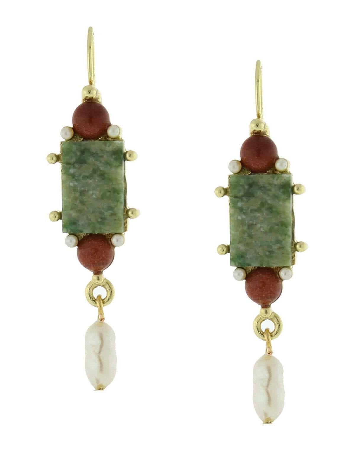 Antiquities Couture Roma Green Aventurine Gemstone Faux Pearl Museum Drop Earrings